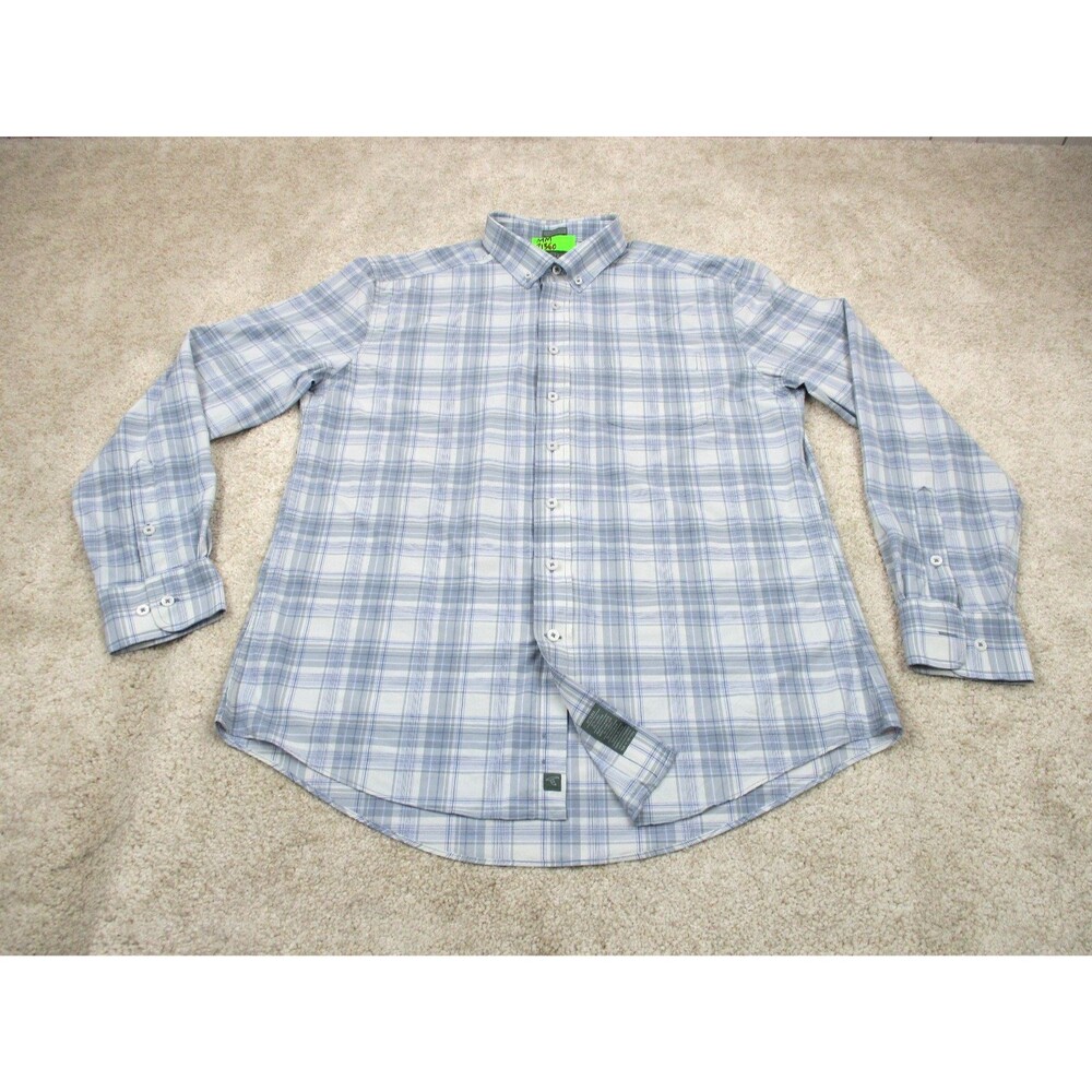 GenTeal Shirt Mens Large L Blue Gray Plaid Performance Stretch Casual Button Up
